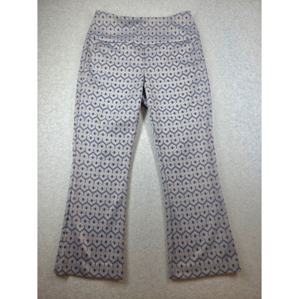 Cabi High-Waisted Geometric Print Flare Crop Pants Blue Tan Style 6268 Small